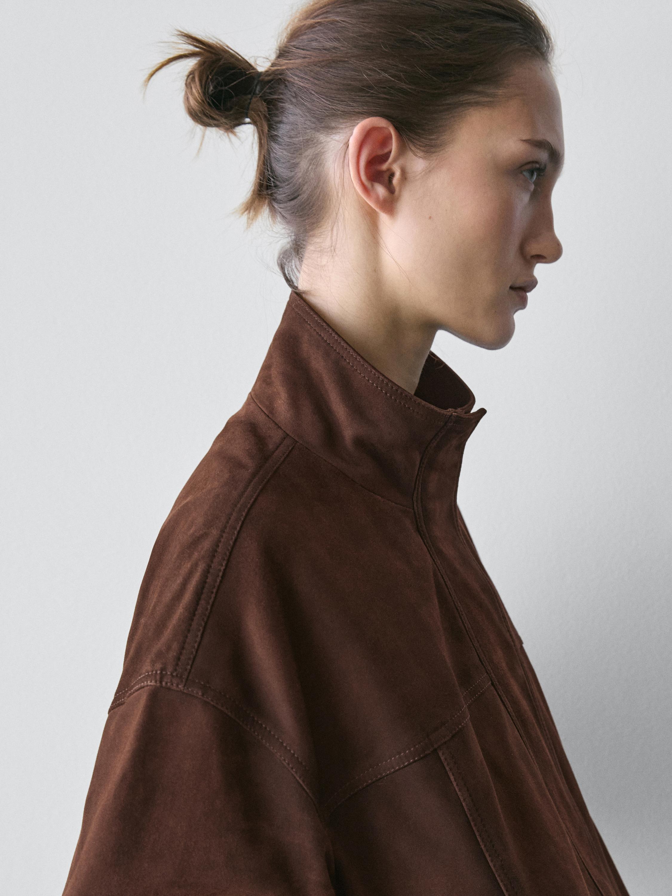 Blouson bomber en cuir effet daim